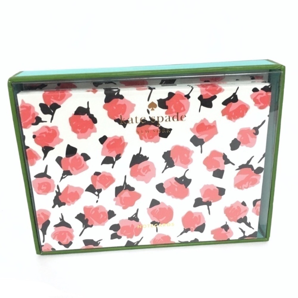 KATE SPADE 10 Notecards Roses Flowers Lined Envelopes Foldover Cards Stationery